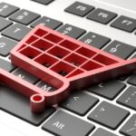 e-commerce symbol on a computer keyboard, black friday concept. 3d illustration