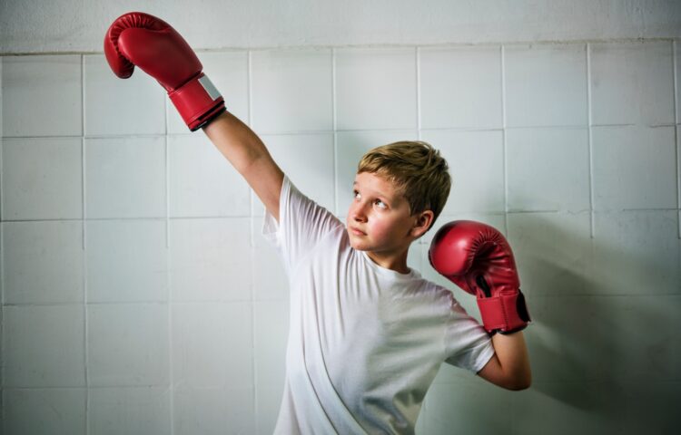 Boy Boxing Victory Confidence Posing Winning Concept