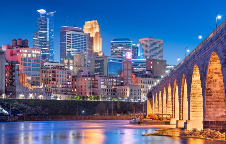 skyline with the Stone Arch Bridge on the Mississippi River