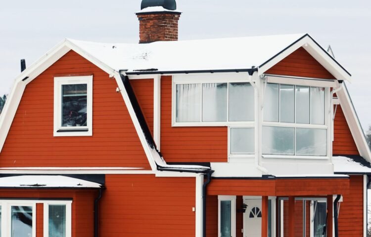 Residential house on a snowy winter day