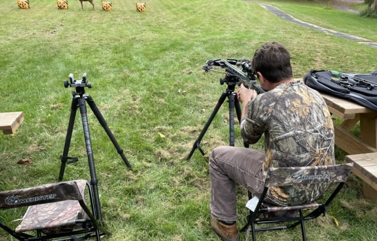 Hunter lining up a crossbow during archery practice